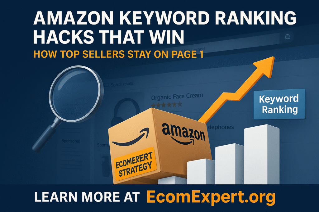 Amazon keyword ranking infographic with top SEO tips to boost product visibility, click-through rates, and sales in 2025